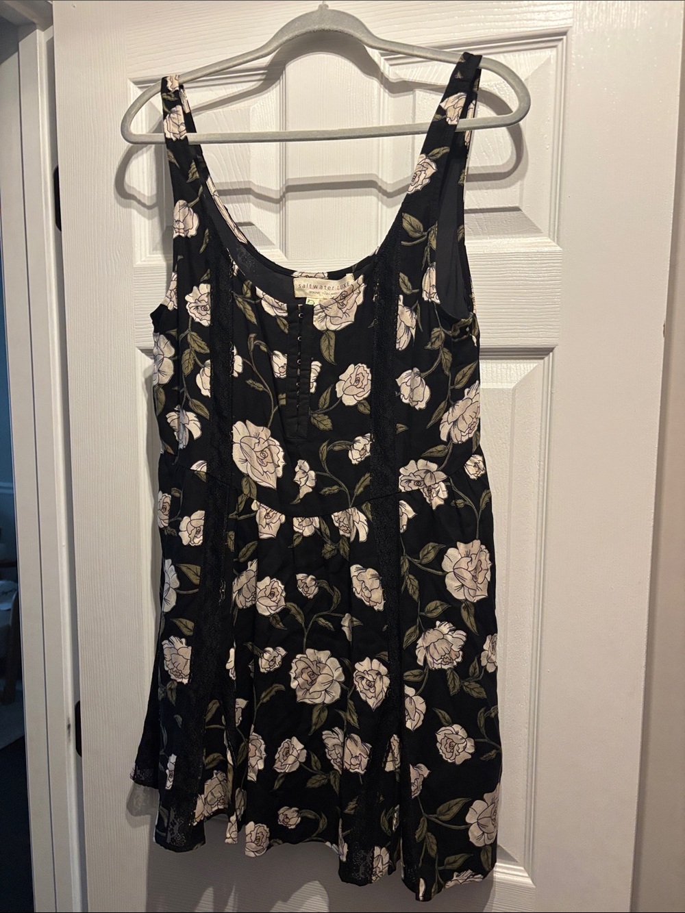 Saltwater luxe Black Floral Tank Dress with White Rose Print
